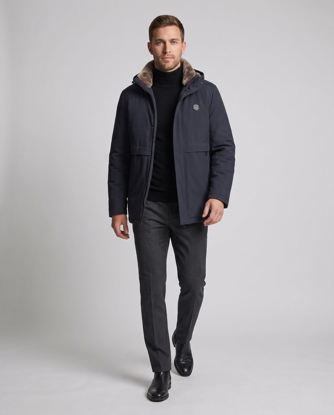 Herr Vinter Parka med Faux Fur Krage