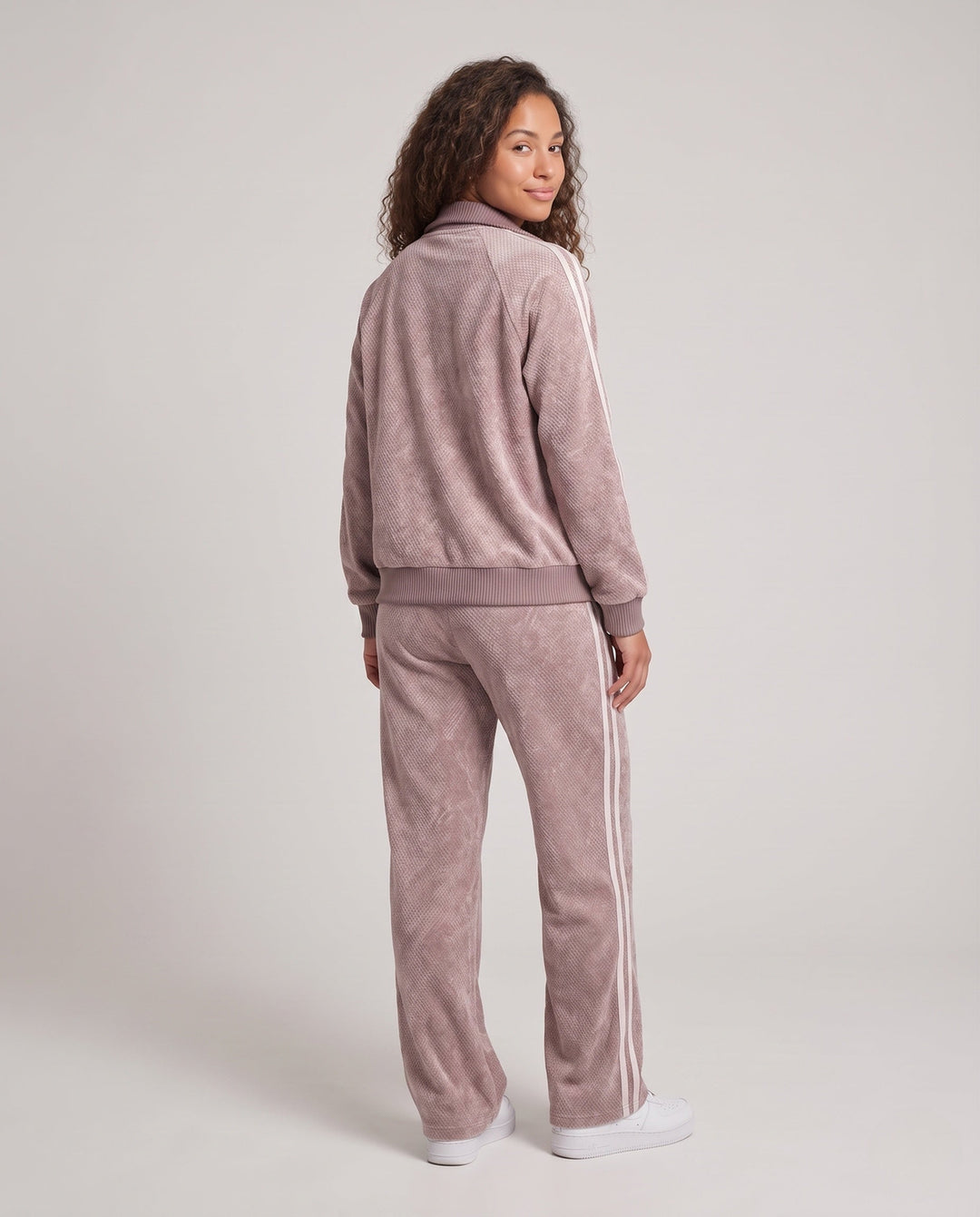 Dam oversize sammet Effect Track Bomber jacka med hög krage, kontrast Stripes &amp; Ribbed muddar
