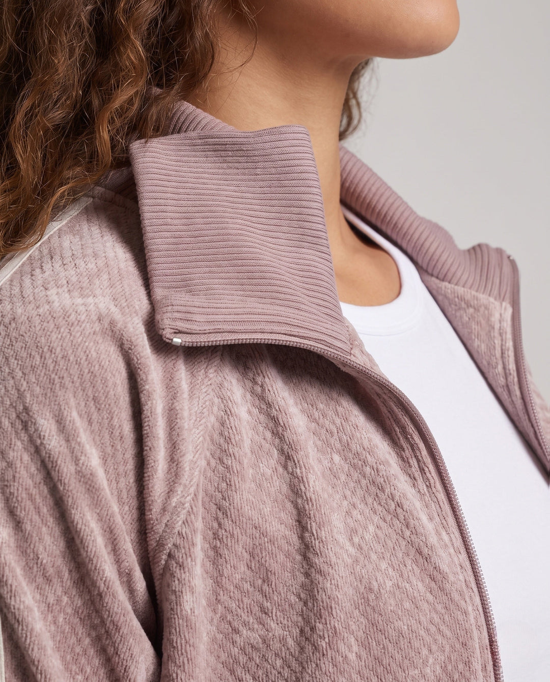 Dam oversize sammet Effect Track Bomber jacka med hög krage, kontrast Stripes &amp; Ribbed muddar