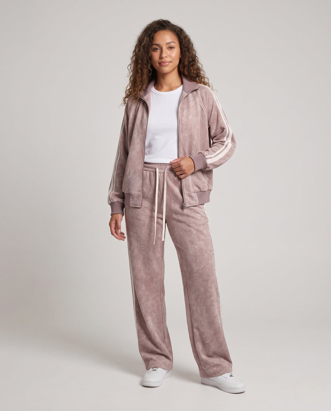 Dam oversize sammet Effect Track Bomber jacka med hög krage, kontrast Stripes &amp; Ribbed muddar