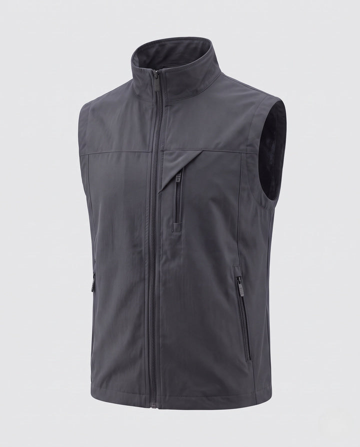 Herr Sleeveless Utility Väst med Stående Krage, Flera Dragkedjefickor och Wind-Resistant Skal