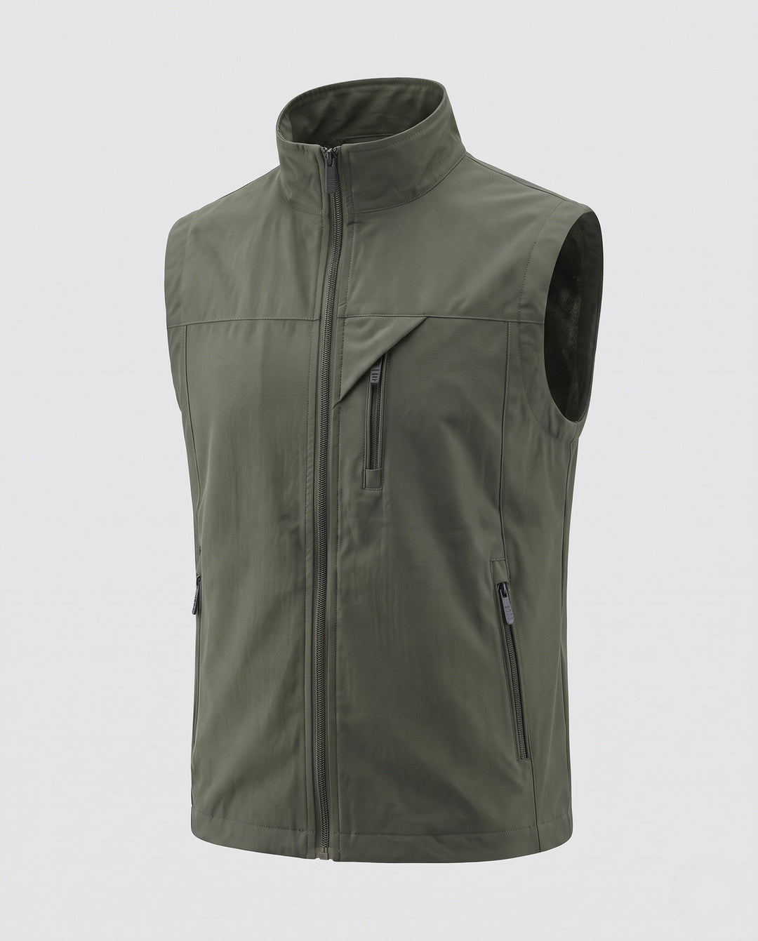 Herr Sleeveless Utility Väst med Stående Krage, Flera Dragkedjefickor och Wind-Resistant Skal