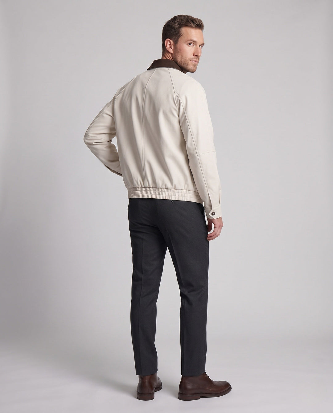 Herr Boxy Suede Look Fältjacka med Kontrast Krage, Lock Fickor och Elastisk Fåll