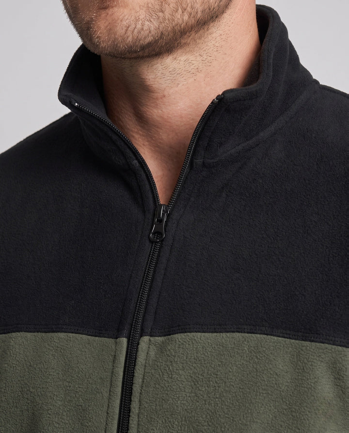 Herr Fleece Stående Krage Jacka med Panel Insert, Elastisk Muddar och Hel Dragkedja