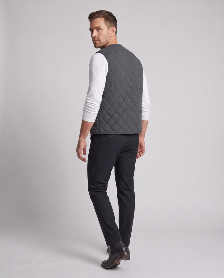 Herr Vadderad Quiltad Termisk Väst med V-Neck och Full Knapplist