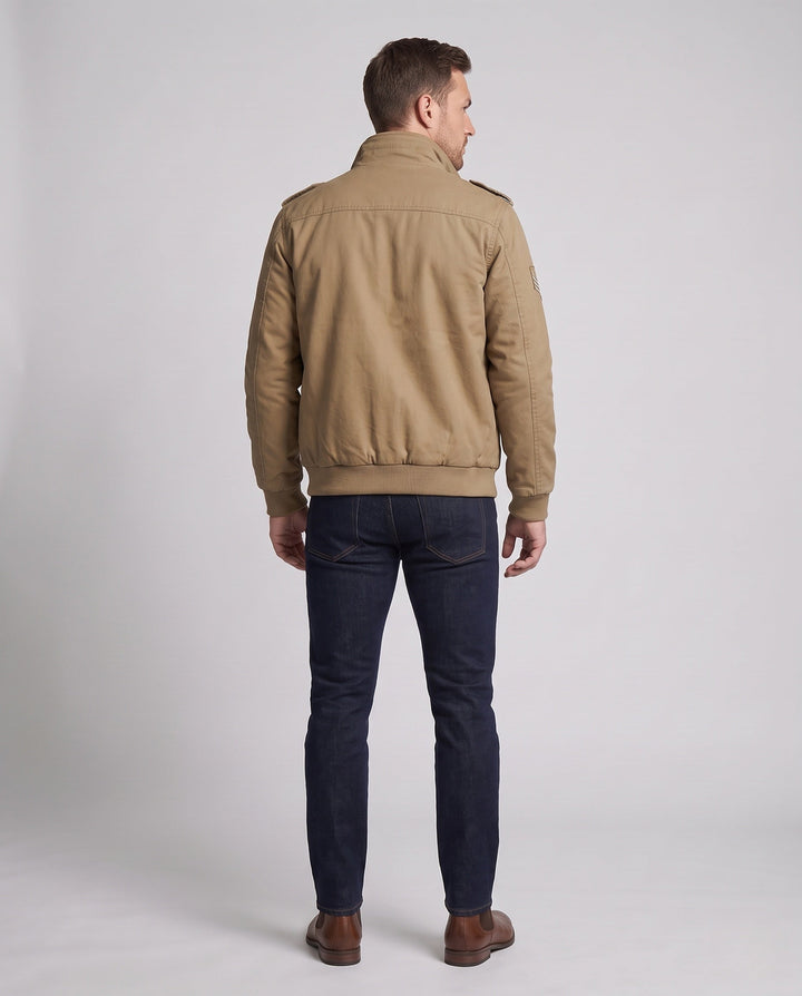 Herr Insulated Fältjacka med Sherpa Foder, Utility Fickor och Hög Stående Krage
