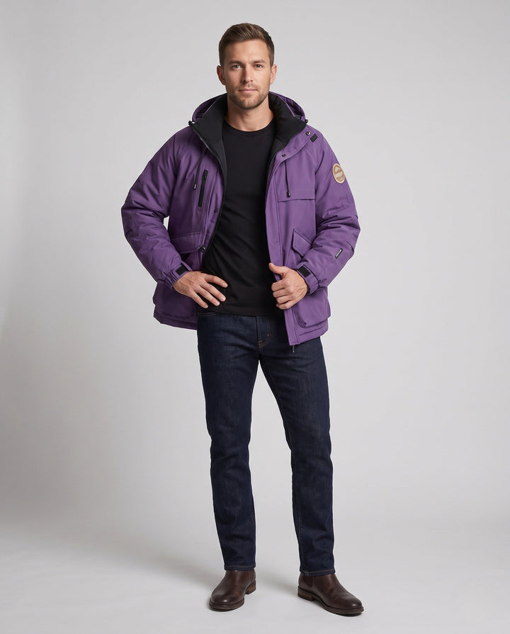 Herr Insulated Utility Parkajacka med Huva, Vattenavvisande Skal och Flera Fickor