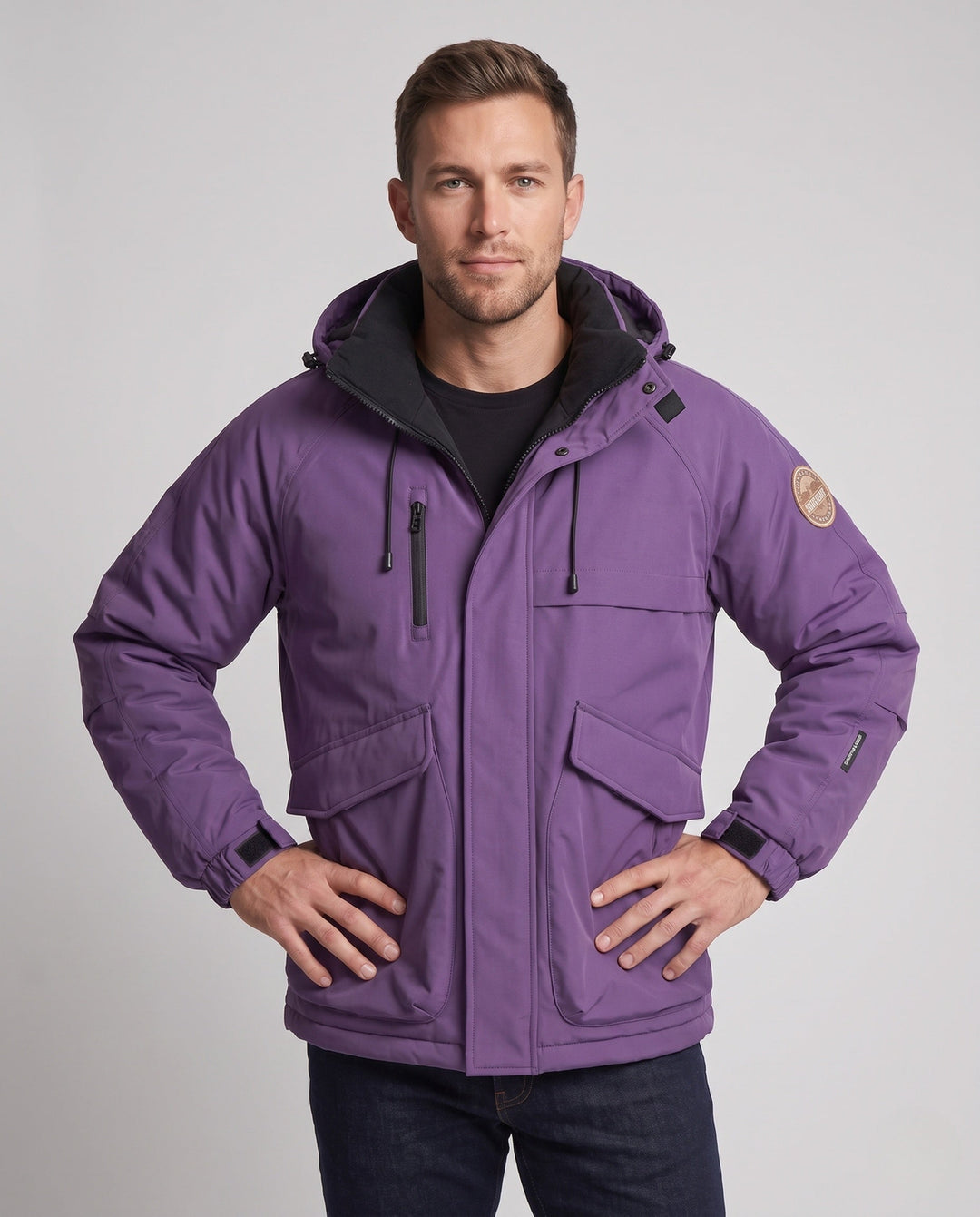Herr Insulated Utility Parkajacka med Huva, Vattenavvisande Skal och Flera Fickor