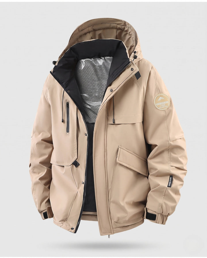 Herr Insulated Utility Parkajacka med Huva, Vattenavvisande Skal och Flera Fickor