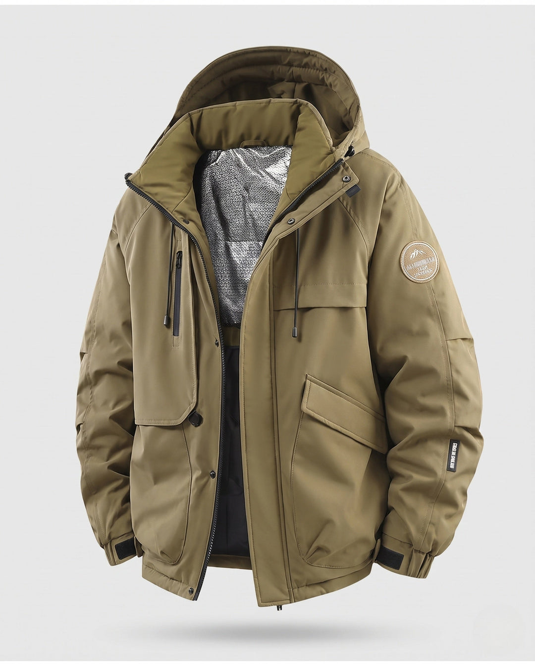 Herr Insulated Utility Parkajacka med Huva, Vattenavvisande Skal och Flera Fickor