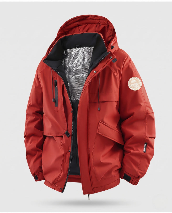 Herr Insulated Utility Parkajacka med Huva, Vattenavvisande Skal och Flera Fickor