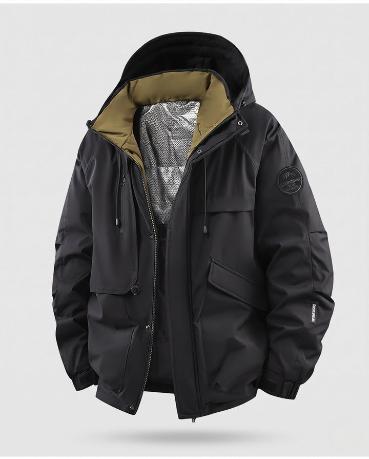 Herr Insulated Utility Parkajacka med Huva, Vattenavvisande Skal och Flera Fickor
