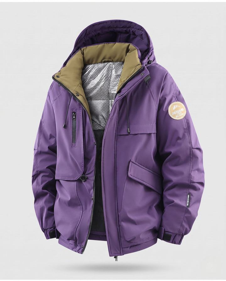Herr Insulated Utility Parkajacka med Huva, Vattenavvisande Skal och Flera Fickor