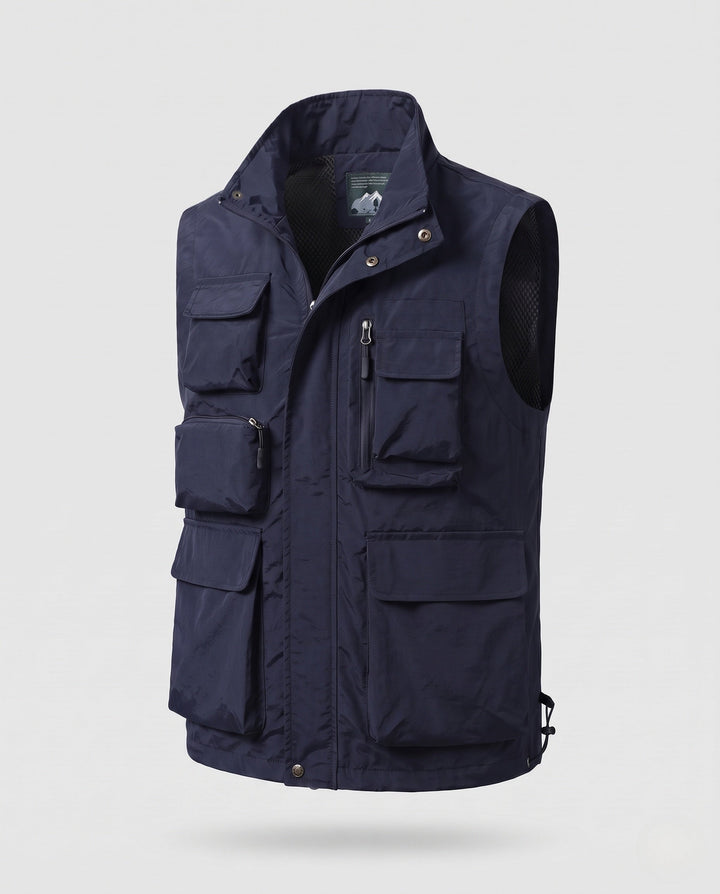 Herr Multifunctional Utility Väst med Multi-Pockets och Stående Krage