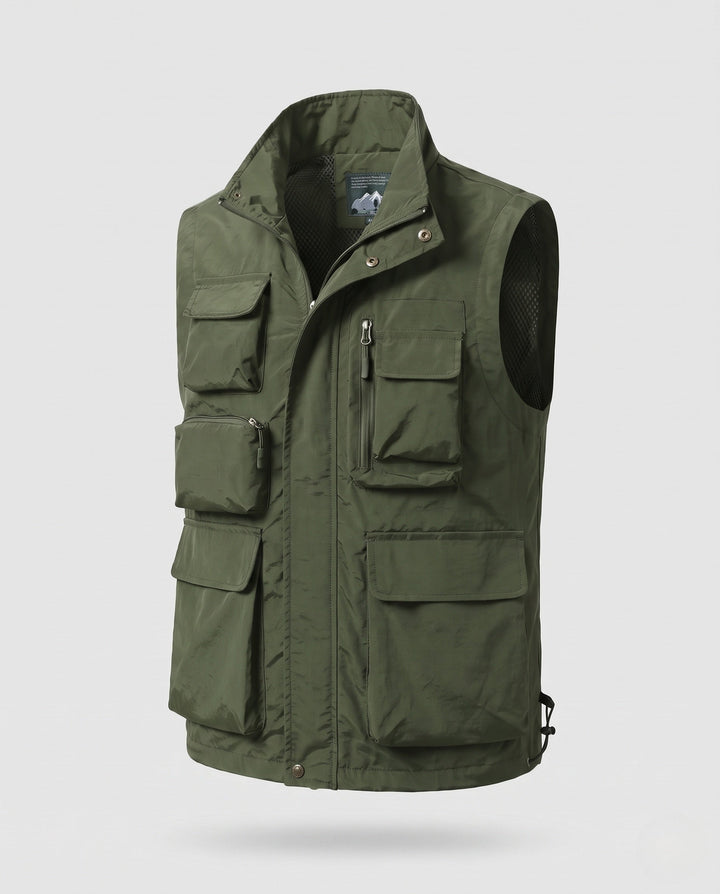 Herr Multifunctional Utility Väst med Multi-Pockets och Stående Krage