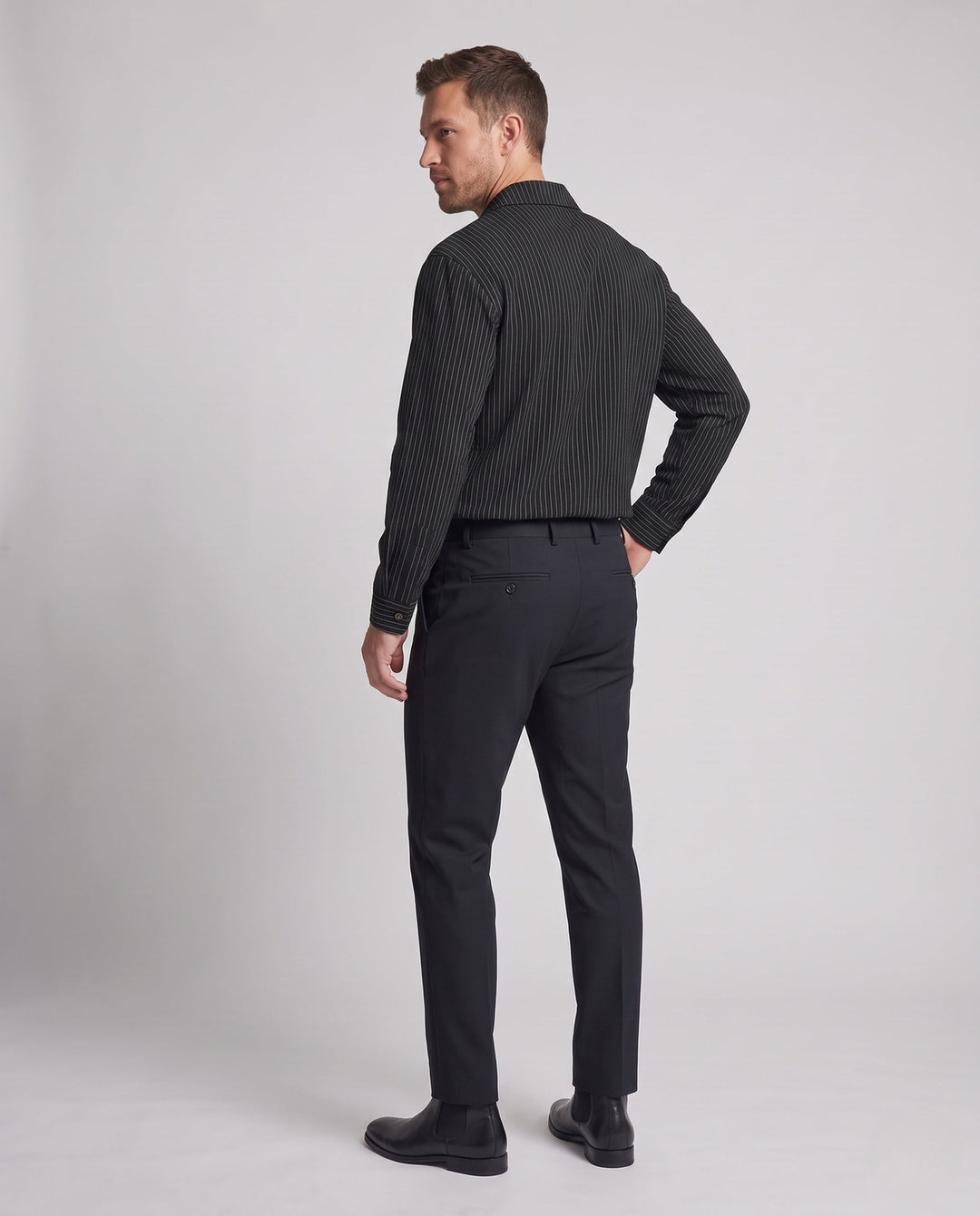 Herröverskjorta-Skjortjacka med Pinstripes, Boxy Passform och Dragsko Fåll