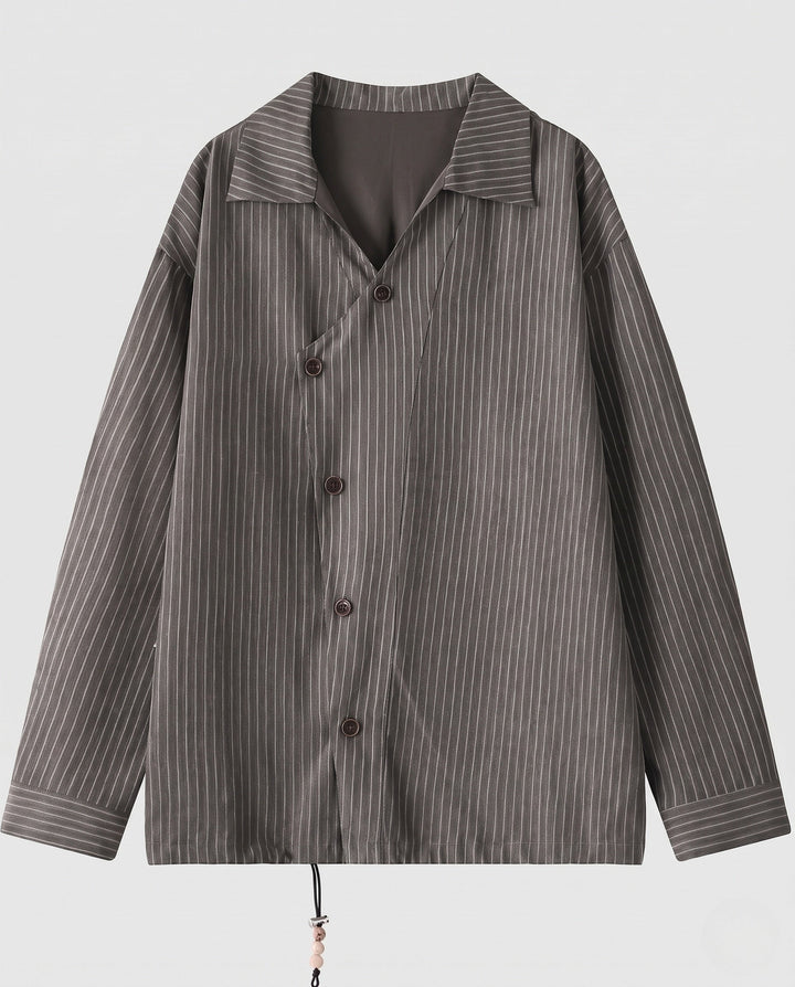 Herröverskjorta-Skjortjacka med Pinstripes, Boxy Passform och Dragsko Fåll