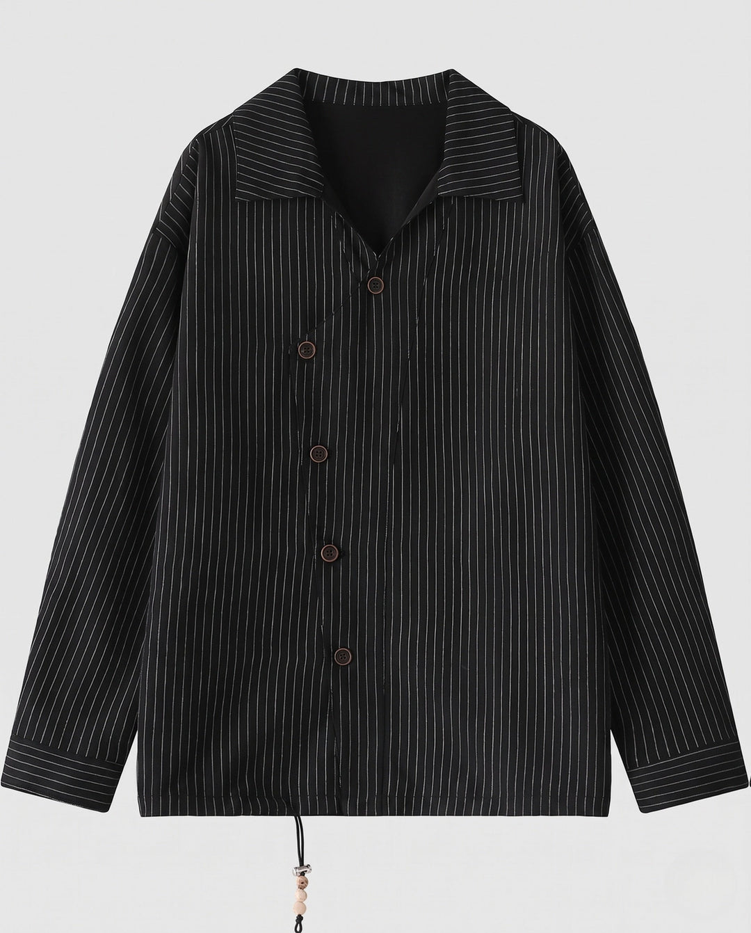 Herröverskjorta-Skjortjacka med Pinstripes, Boxy Passform och Dragsko Fåll