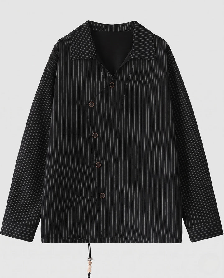 Herröverskjorta-Skjortjacka med Pinstripes, Boxy Passform och Dragsko Fåll