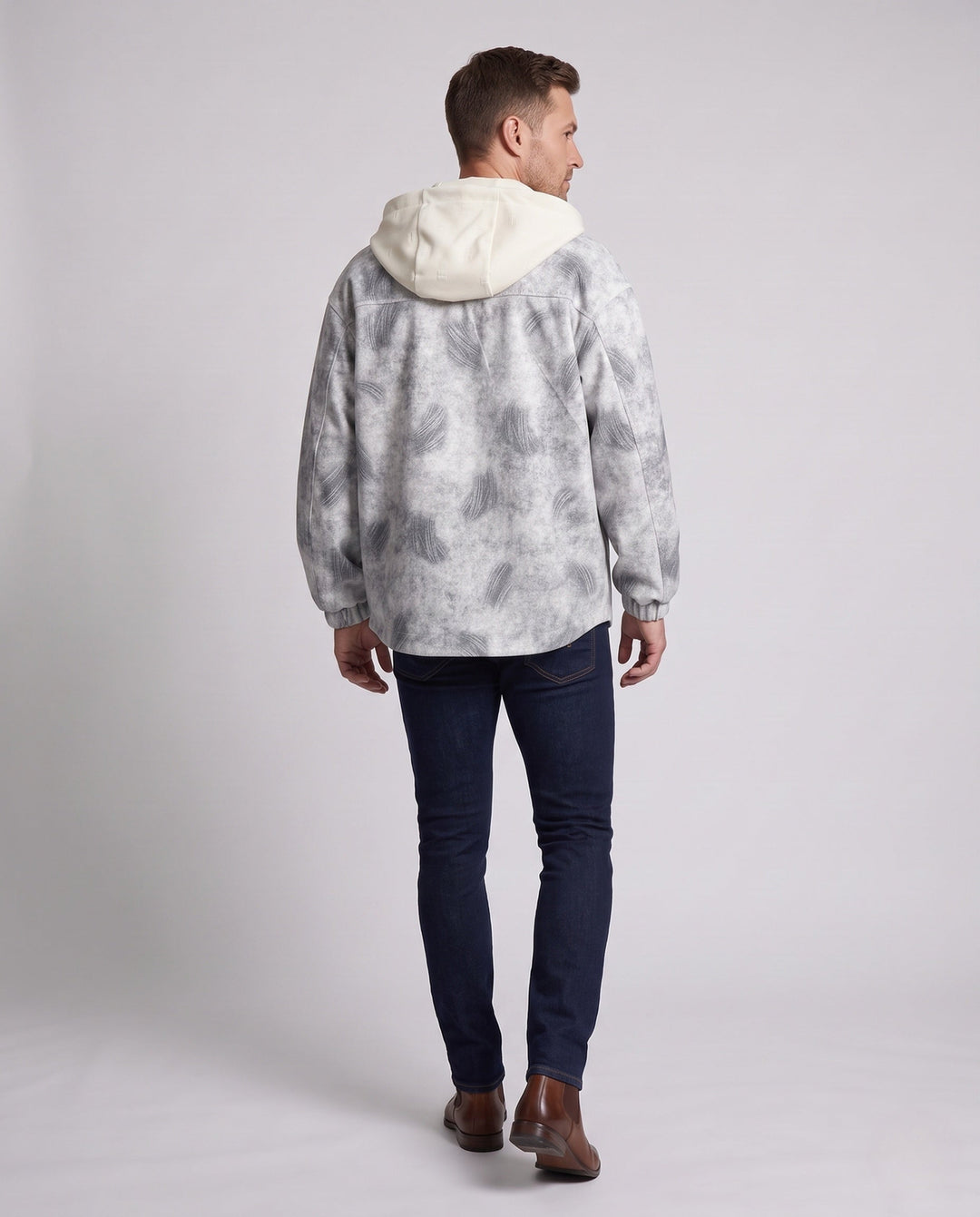 Herr Oversize Skjortjacka i Cabana Stil med Huva och Utility Fickor