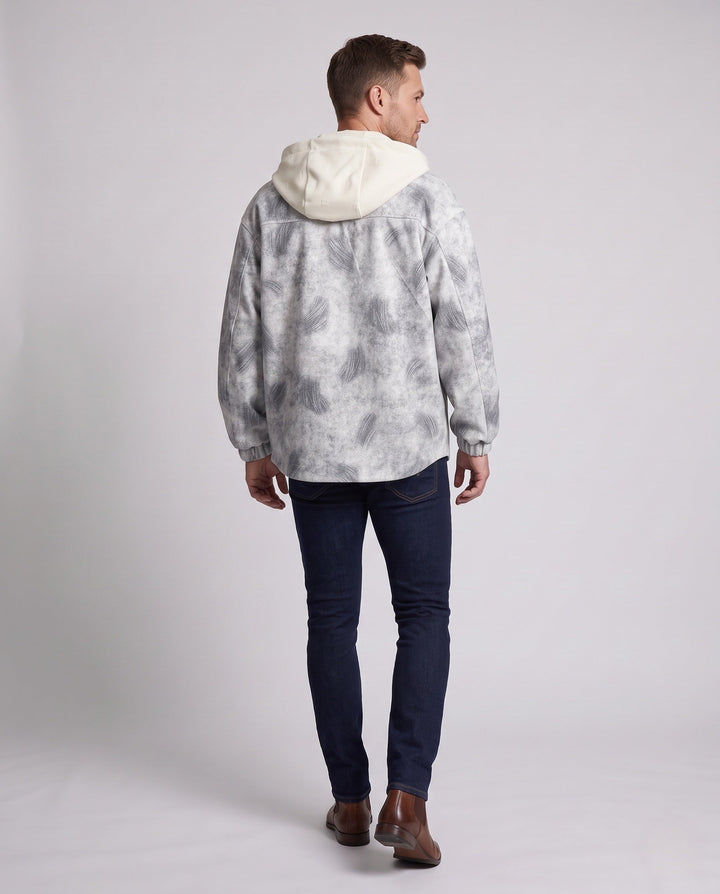 Herr Oversize Skjortjacka i Cabana Stil med Huva och Utility Fickor
