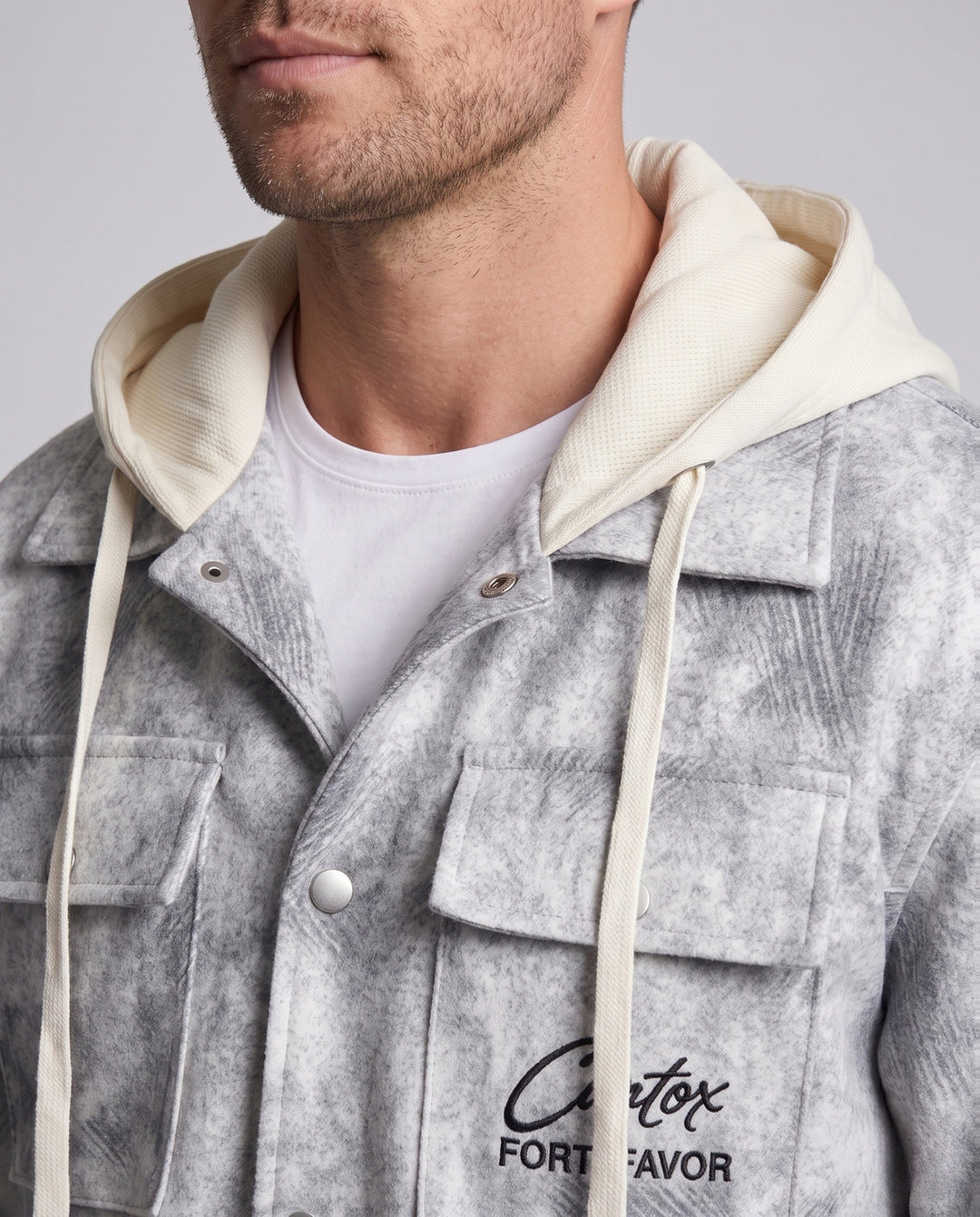 Herr Oversize Skjortjacka i Cabana Stil med Huva och Utility Fickor