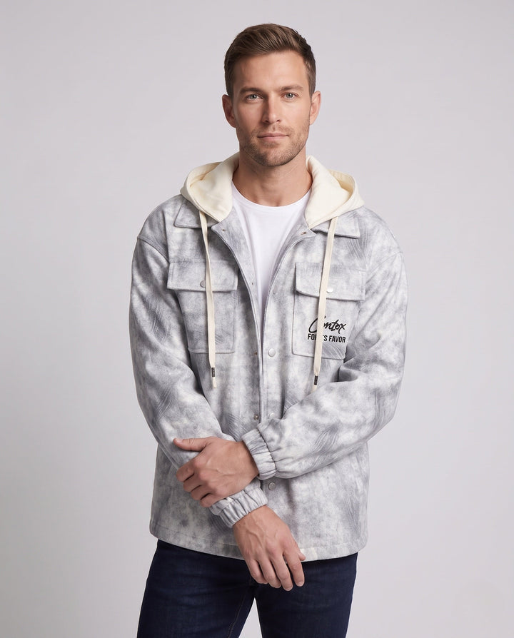 Herr Oversize Skjortjacka i Cabana Stil med Huva och Utility Fickor