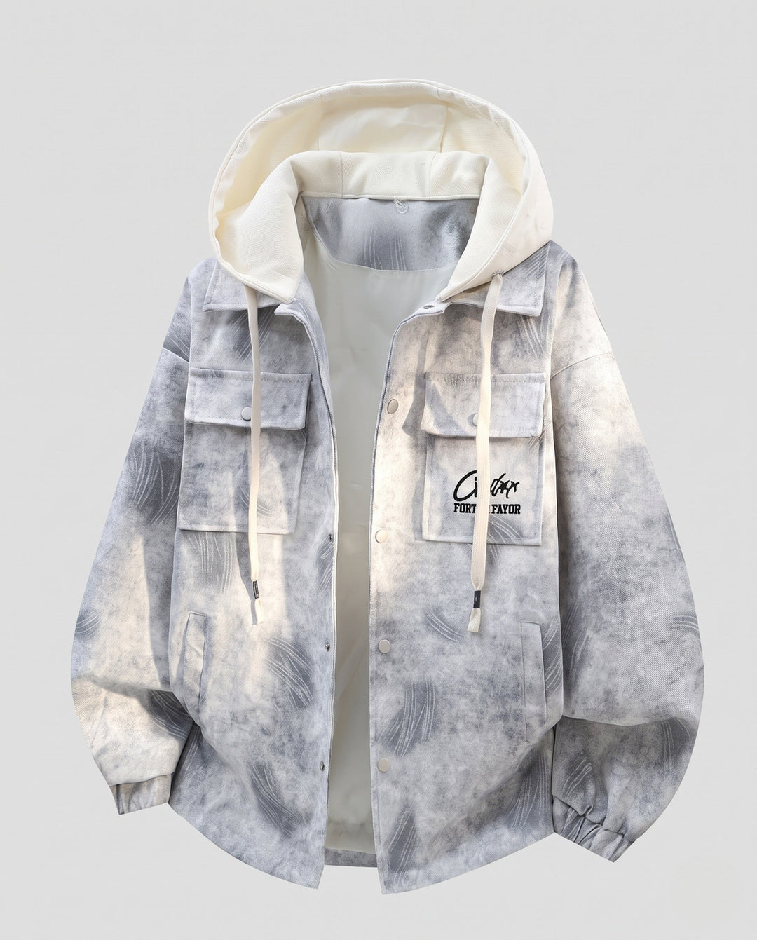 Herr Oversize Skjortjacka i Cabana Stil med Huva och Utility Fickor