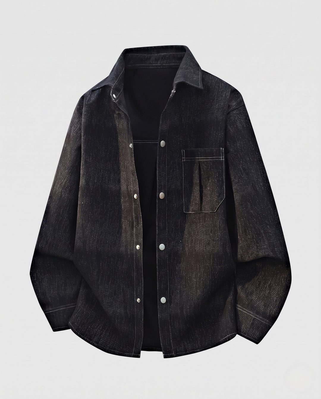 Herr Oversized Utility Look Denim Skjortjacka med Tryckknappslå och Attached Bröstficka