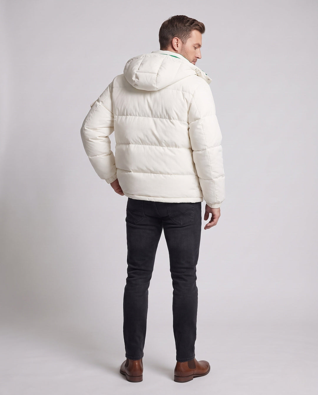 Herr Quiltad Parka med Huva, Utility Fickor och Kontrast Foder