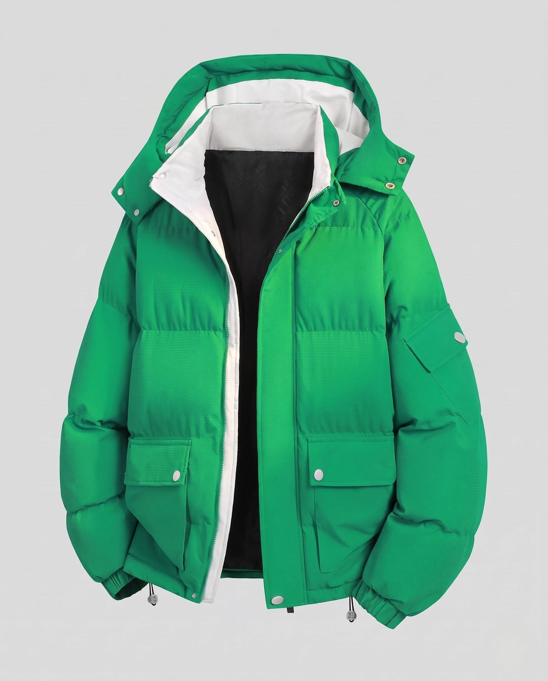Herr Quiltad Parka med Huva, Utility Fickor och Kontrast Foder