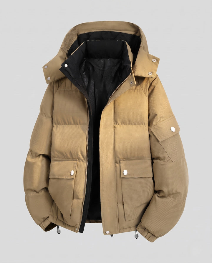 Herr Quiltad Parka med Huva, Utility Fickor och Kontrast Foder