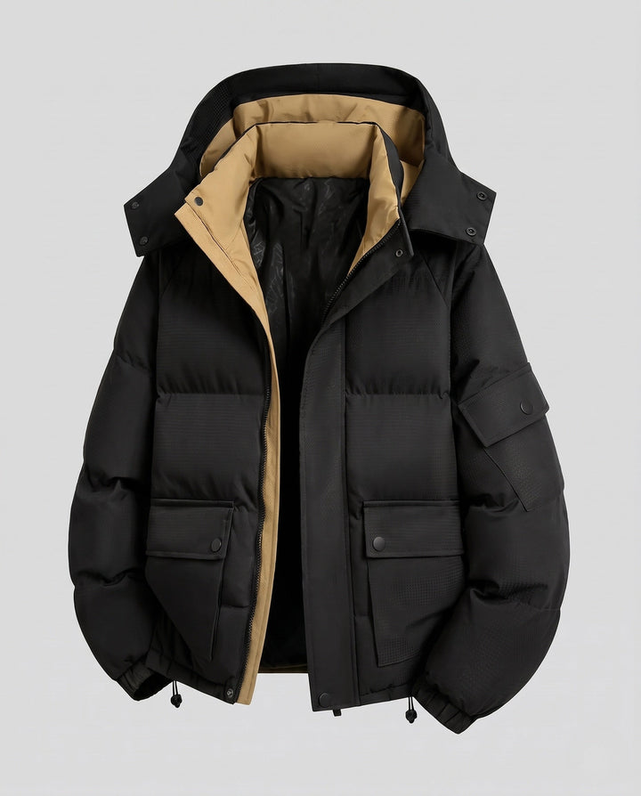 Herr Quiltad Parka med Huva, Utility Fickor och Kontrast Foder