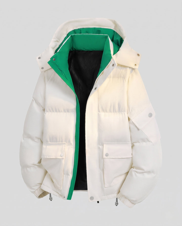 Herr Quiltad Parka med Huva, Utility Fickor och Kontrast Foder