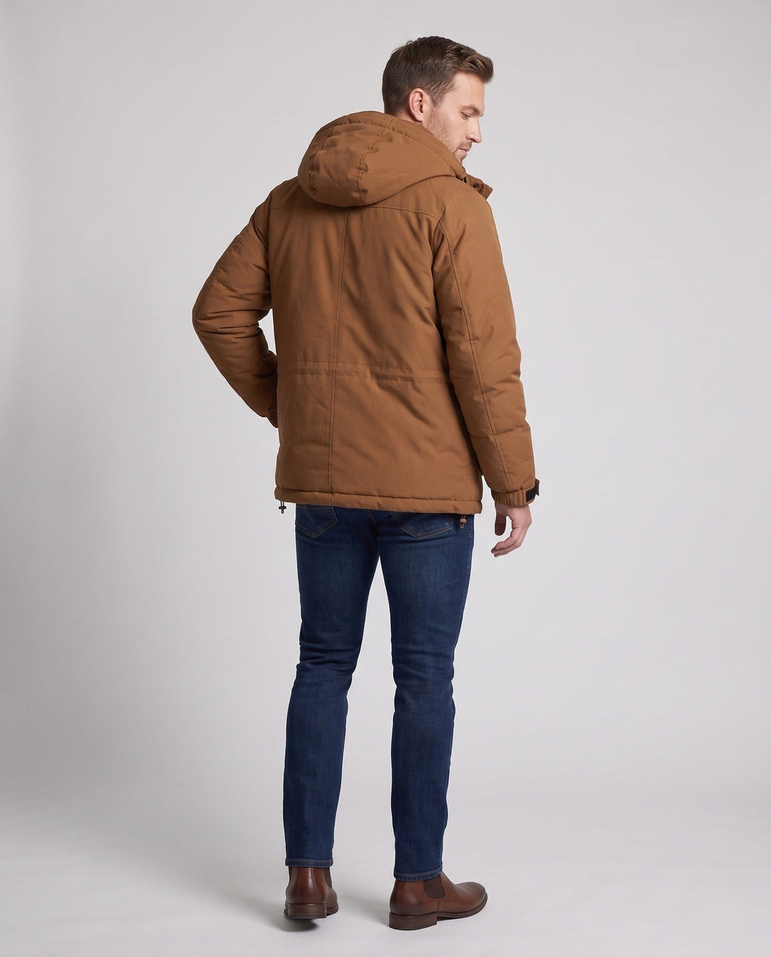 Herr teknisk med huva parka med Förlängd Rygg, Värmande Quilting &amp; flerafunktionella fickor