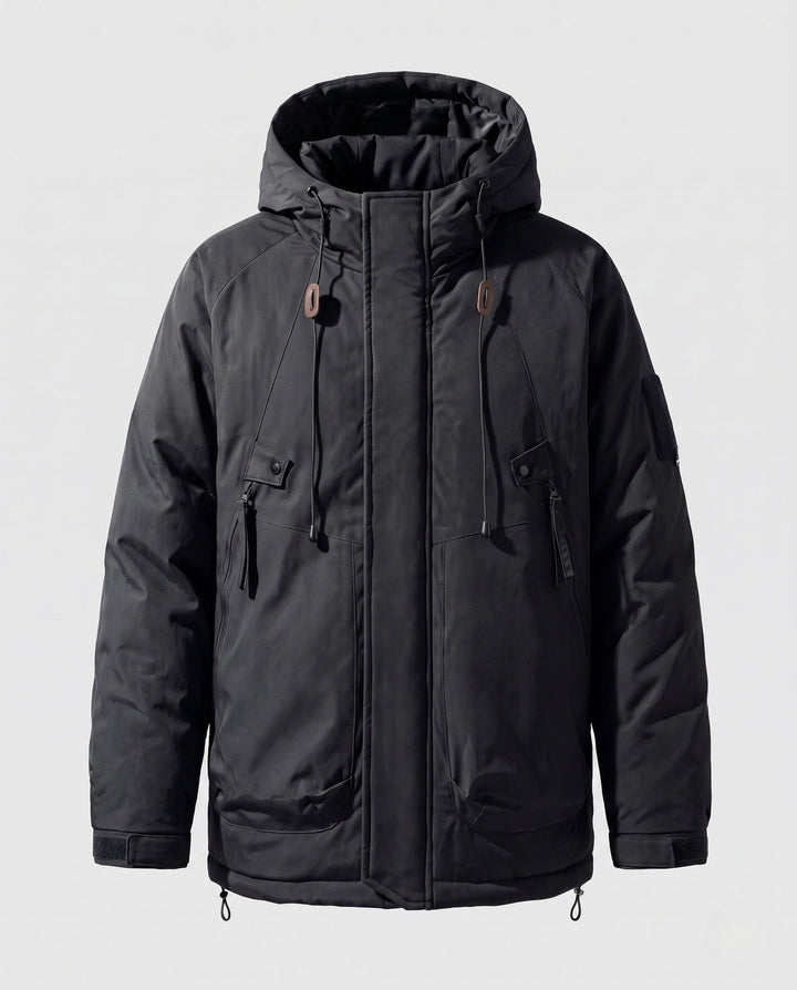 Herr teknisk med huva parka med Förlängd Rygg, Värmande Quilting &amp; flerafunktionella fickor