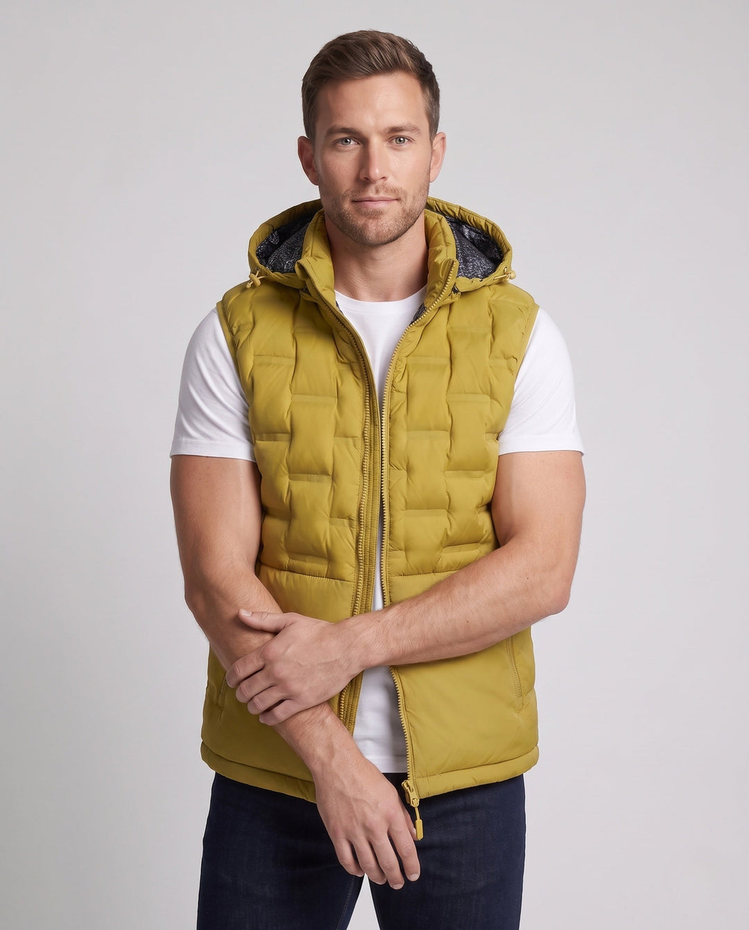 Herr Ultra-Light Quiltad Termisk Väst med Huva, Packable Egenskap och Wind-Resistant Surface