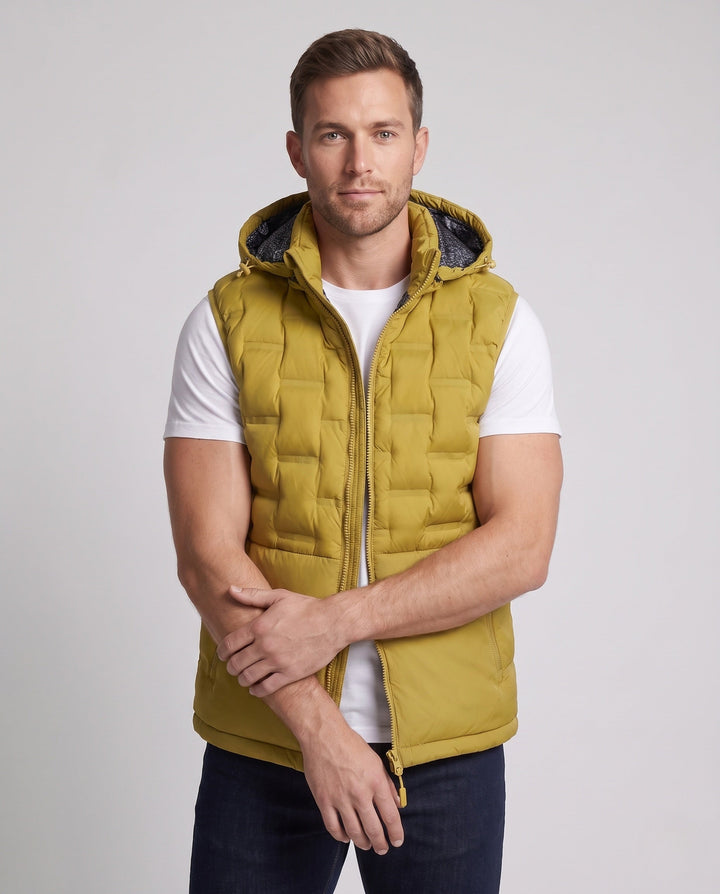 Herr Ultra-Light Quiltad Termisk Väst med Huva, Packable Egenskap och Wind-Resistant Surface