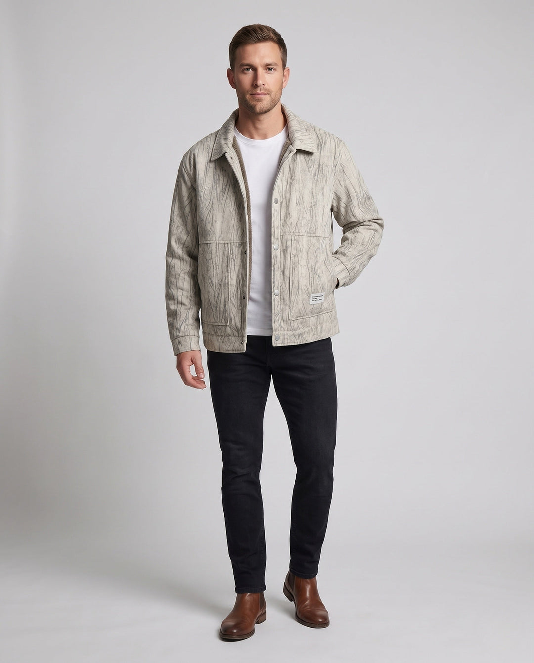 Herr Vintage-Look Manchester Skjorta med Sherpa Foder och Utanpåfickor