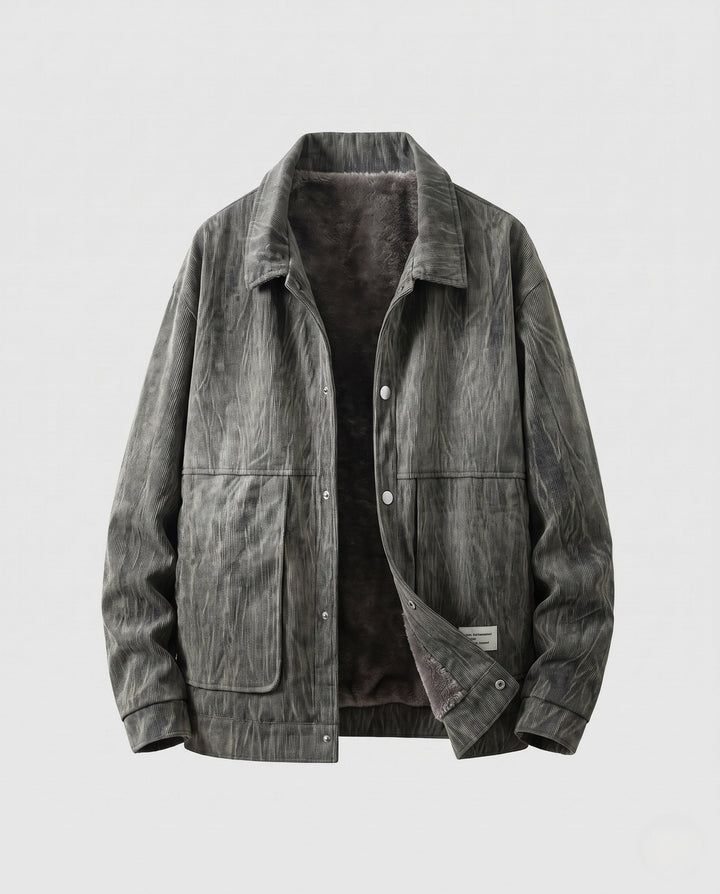 Herr Vintage-Look Manchester Skjorta med Sherpa Foder och Utanpåfickor