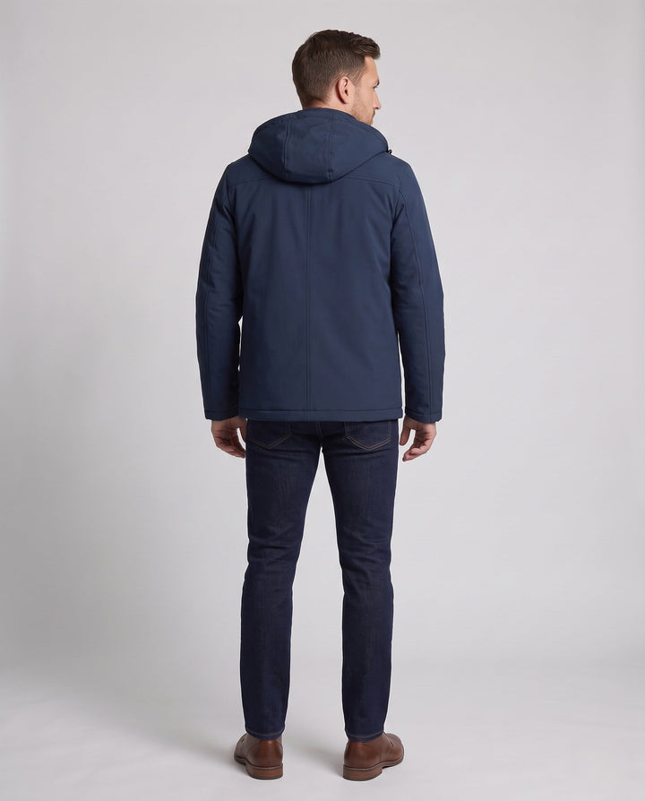 Men Vattenavvisande Softshell Övergångs Jacka med Quiltad Termisk Inre Foder och Huva
