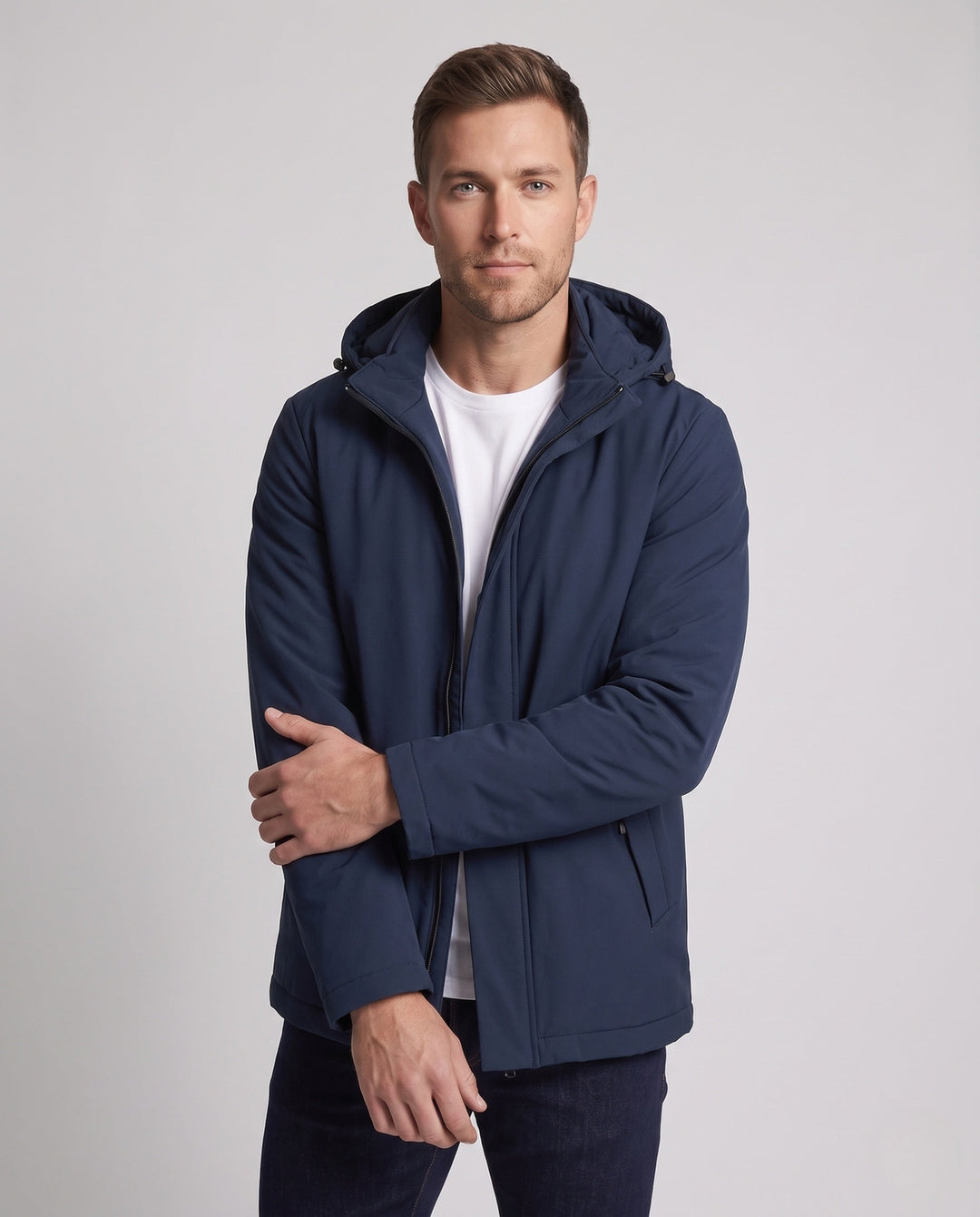 Men Vattenavvisande Softshell Övergångs Jacka med Quiltad Termisk Inre Foder och Huva