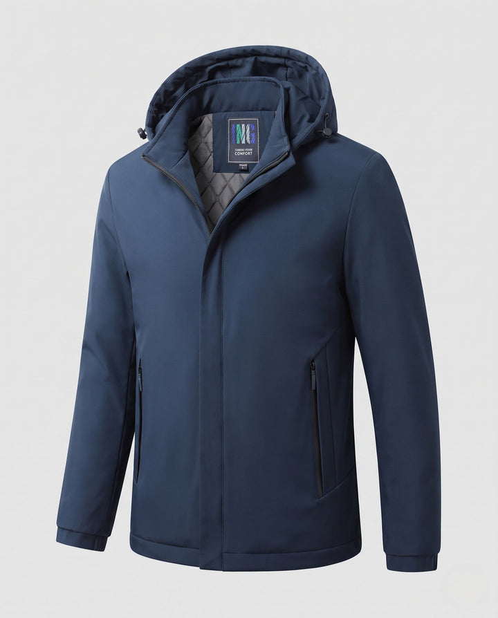 Men Vattenavvisande Softshell Övergångs Jacka med Quiltad Termisk Inre Foder och Huva