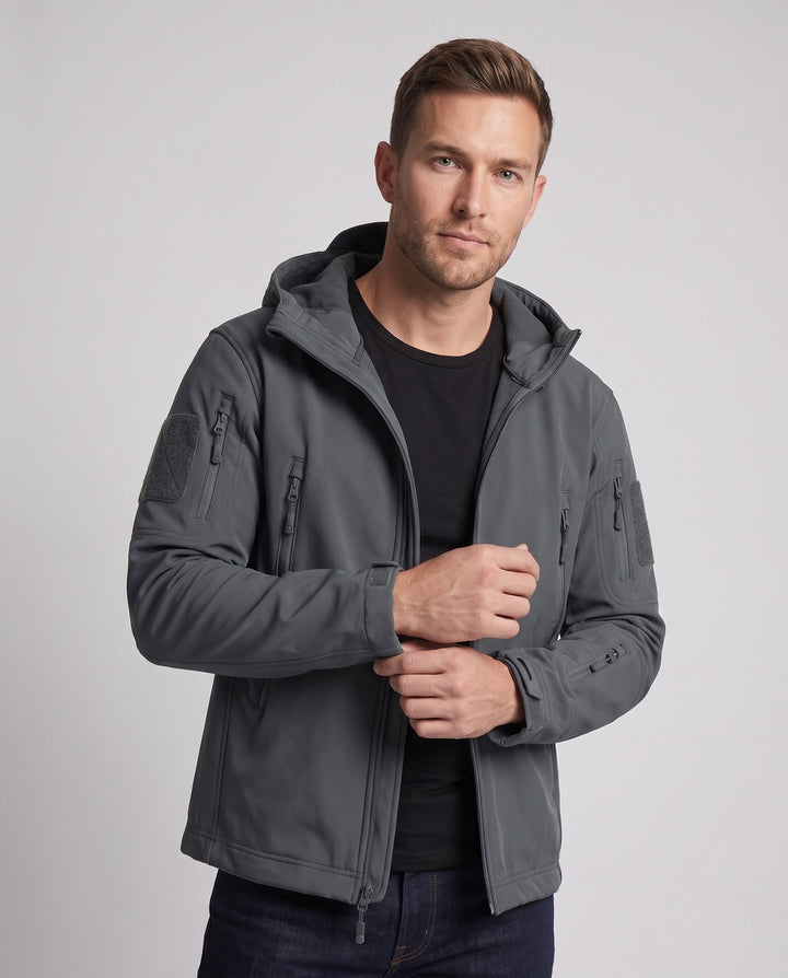 Herr Vattentät Softshell Tactical Jacka med Huva och Welded Dragkedjor