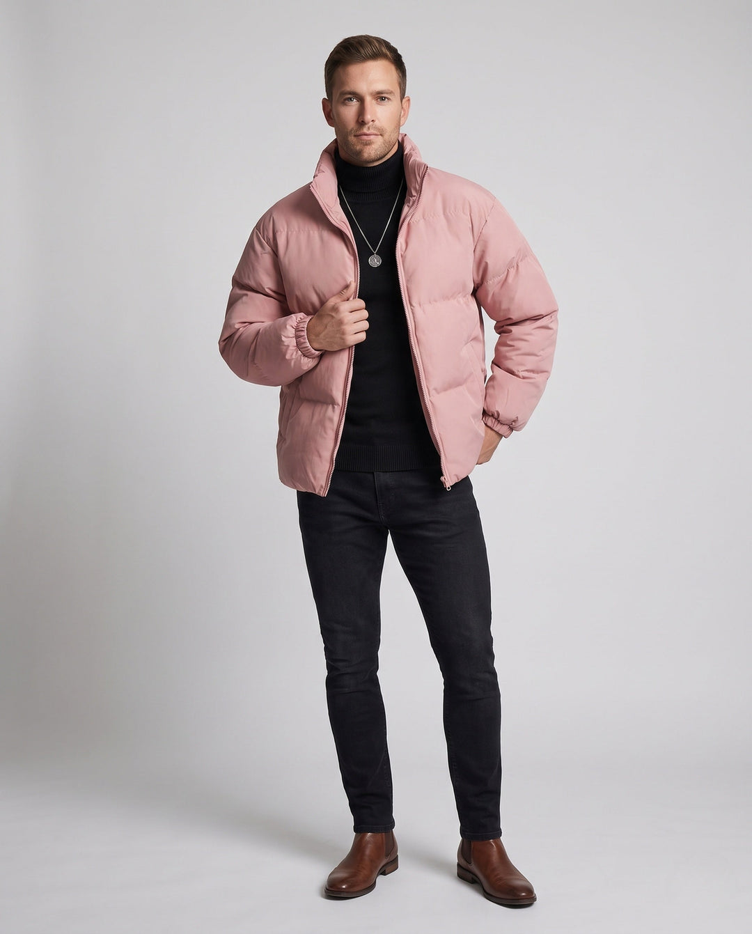 Herr Vadderad Avslappnad Quiltad Jacka med Hög Krage, Vind och Water Resistant Skal