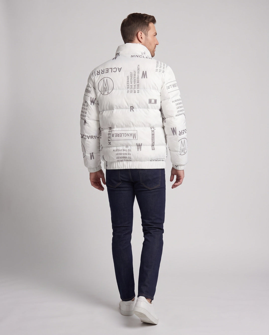 Herr Quiltad Jacka med Metallic Sheen, Short Stående Krage och Elastisk Fåll