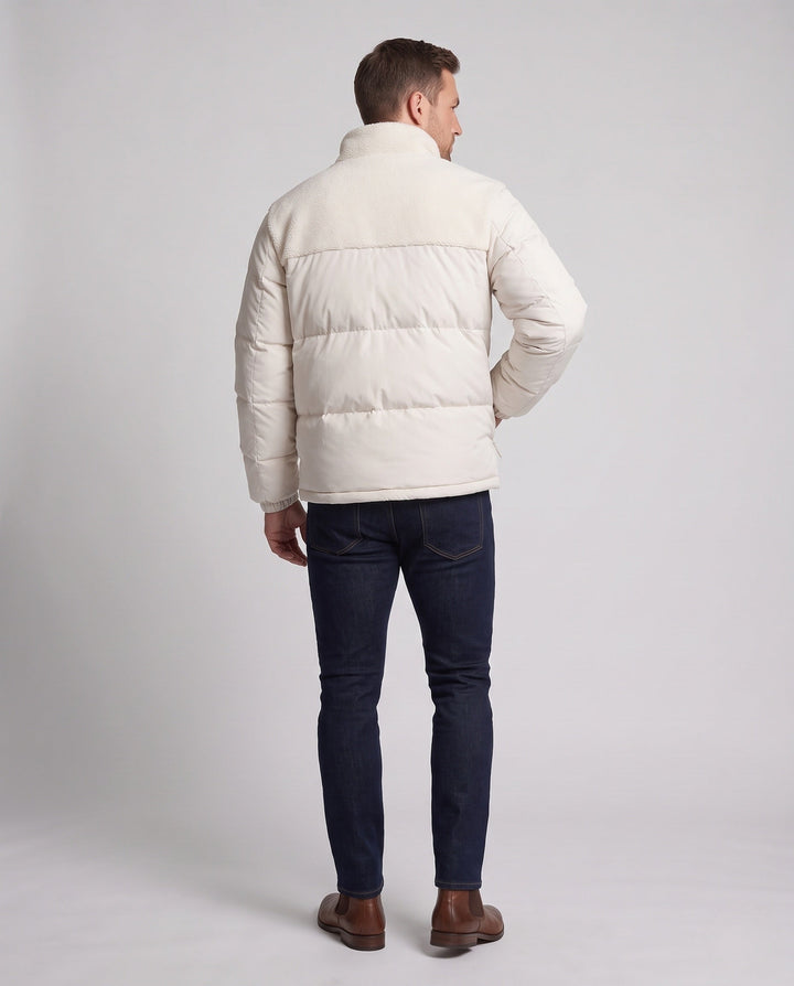 Herr Reversible Vadderad Quiltad Jacka med Teddy Trim och Hög Stående Krage