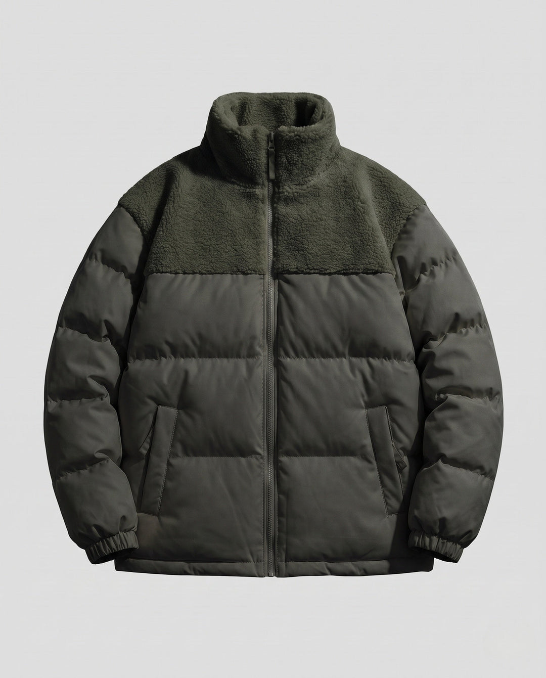 Herr Reversible Vadderad Quiltad Jacka med Teddy Trim och Hög Stående Krage