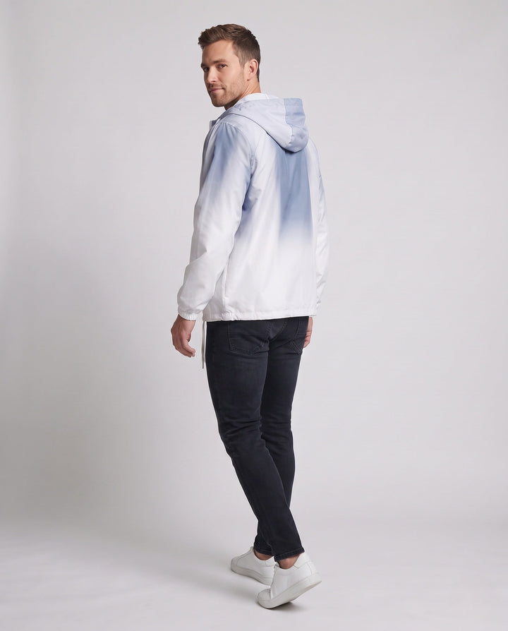 Unisex Farbverlauf-Leichte Windjacke mit Kapuze, Kordelzug und durchgehendem Reißverschluss