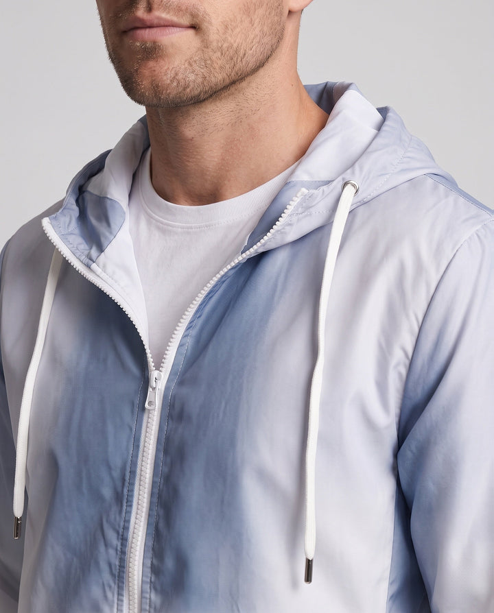 Unisex Farbverlauf-Leichte Windjacke mit Kapuze, Kordelzug und durchgehendem Reißverschluss